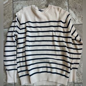 Brandy Melville Cream and Black Striped Crewneck Sweater